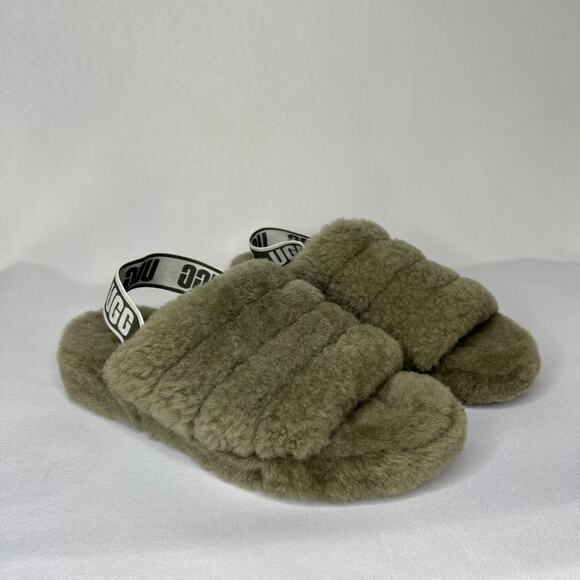 UGG BURNT OLIVE FLUFF SLIDE SHEEPSKIN SLIPPER SANDAL SIZE US 9 - Picture 1 of 12